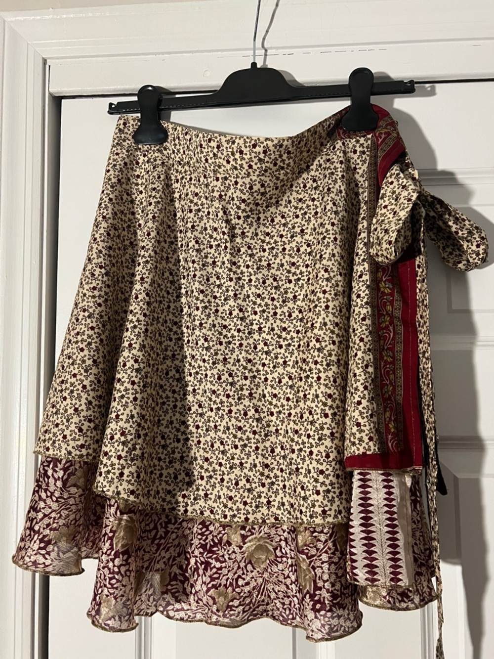 Bohemian Wrap Skirt in Cream and Burgundy